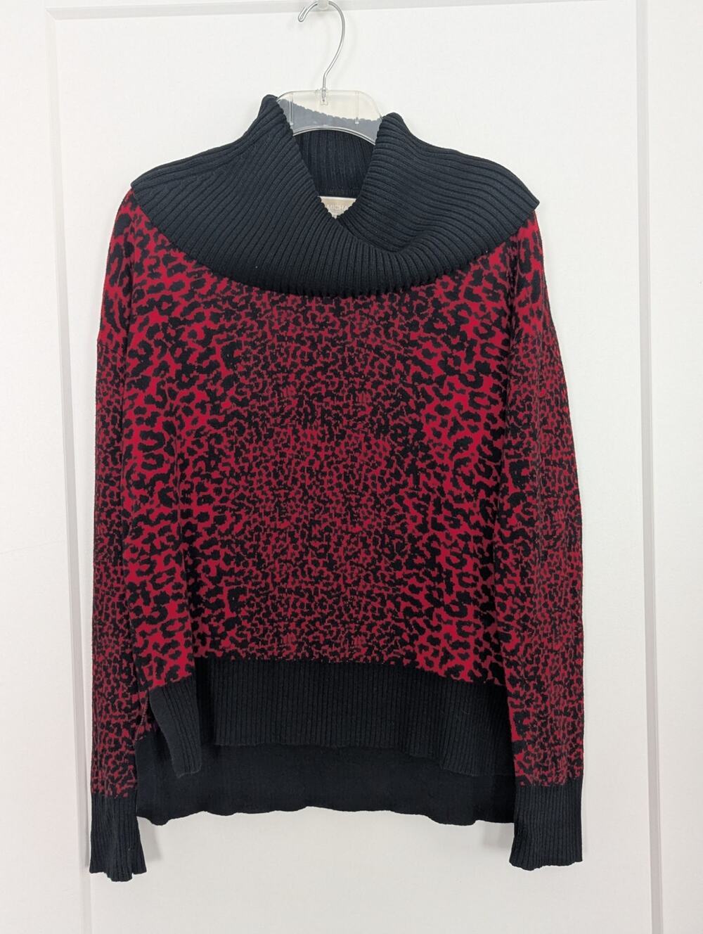 Michael Kors M red black Animal Print cowl Neck Sweater Mob Wife Goth